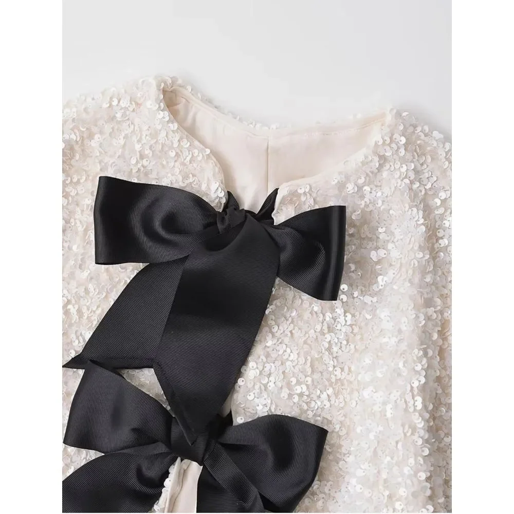 Commense Sequin Long Sleeve‎ Jacket With Bow Decoration size XS/2